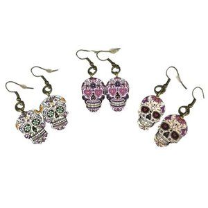 Set of 3 Handmade sugar skull earrings